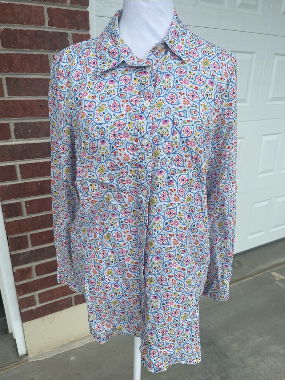 Boden Floral 100% Linen Long Sleeve Button Up Blouse Size 6L